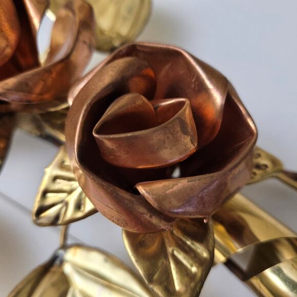 Copper Brass Rose Ribbon Hanging Wall Art Swag 27” MCM Decor Hollywood Regency - Picture 5 of 12